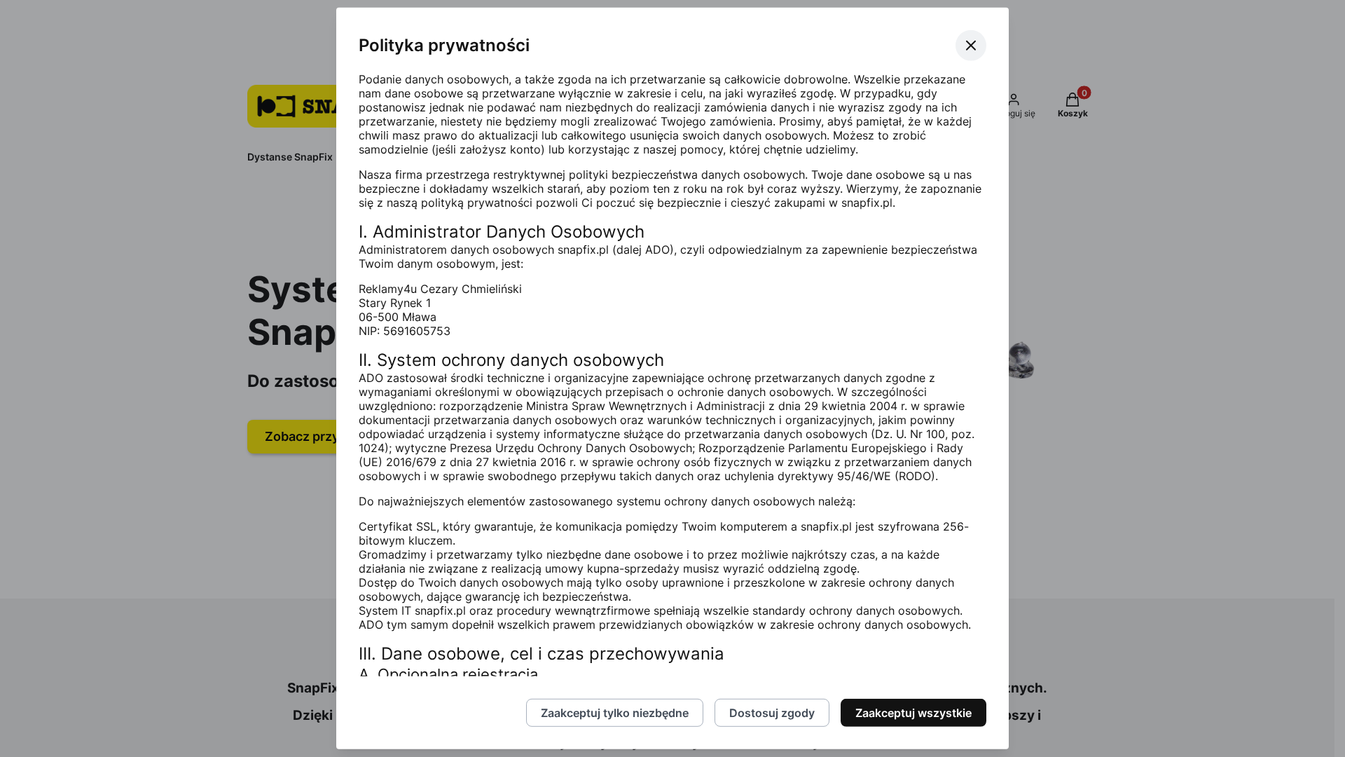 Zrzut strony SnapFix Dystanse montażowe